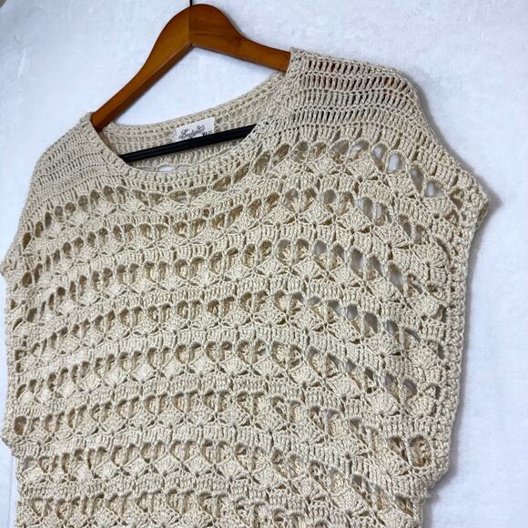 Y2K Forever 21 M Beige Crochet Top Boho Cottage Coastal Grandma Summer Beach - Picture 3 of 8
